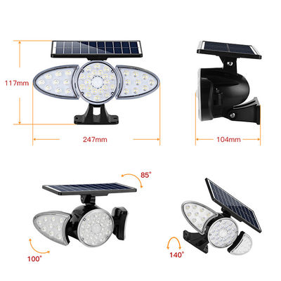 পথের জন্য তিনটি মাথা 100-400LM 38PCS LED সোলার সেন্সর ওয়াল লাইট