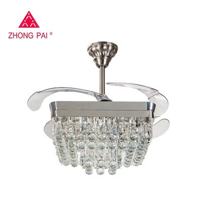 সমসাময়িক 110v 110W প্রত্যাহারযোগ্য ব্লেড সিলিং ফ্যান চ্যান্ডেলাইয়ার সান্তি নিকেল রঙ