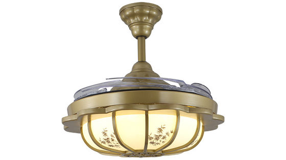 এক্রাইলিক ল্যাম্পশেড 150lm/W গোল্ড প্রত্যাহারযোগ্য সিলিং ফ্যান হালকা উষ্ণ সাদা