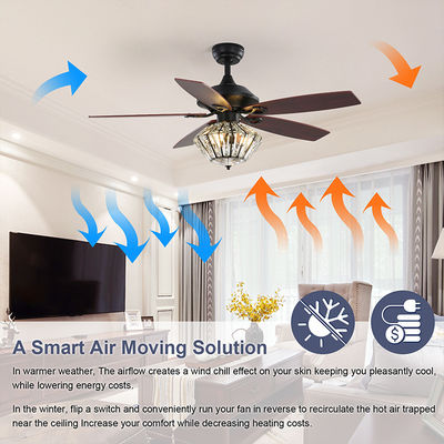 120V 52ইঞ্চি 5 মেটাল ব্লেড ম্যাট ব্ল্যাক সিলিং ফ্যান রিমোট কন্ট্রোল সহ লিভিং রুমের ইনডোর