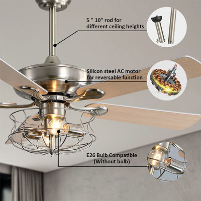 আধুনিক ম্যাট ব্রাউন 120V 60w 52 ইঞ্চি ক্রিস্টাল সিলিং ফ্যান লাইট ইউরোপিয়ান স্টাইল