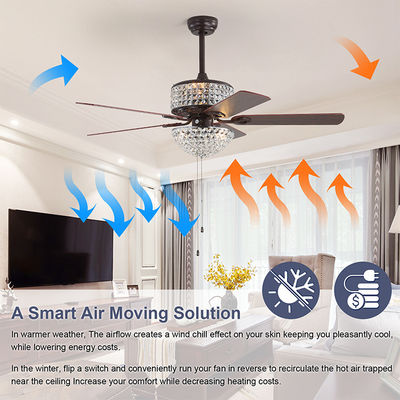 বেডরুম AC110V 4100K ফ্লাশ মাউন্ট ক্রিস্টাল চ্যান্ডেলাইয়ার সিলিং ফ্যান রিমোট কন্ট্রোল