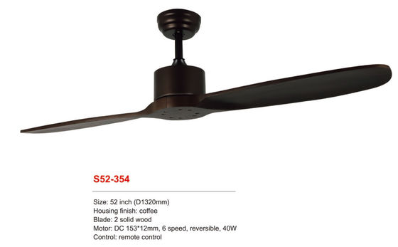 52&quot; সলিড উড পাওয়ার 220v ডিসি মোটর কফি রিমোট কন্ট্রোল সিলিং ফ্যান লাইট