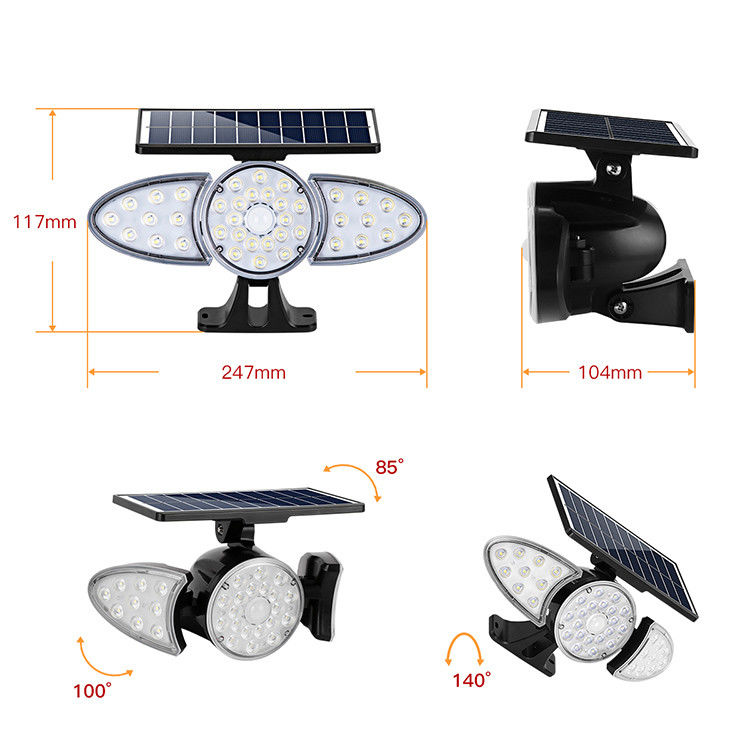 পথের জন্য তিনটি মাথা 100-400LM 38PCS LED সোলার সেন্সর ওয়াল লাইট