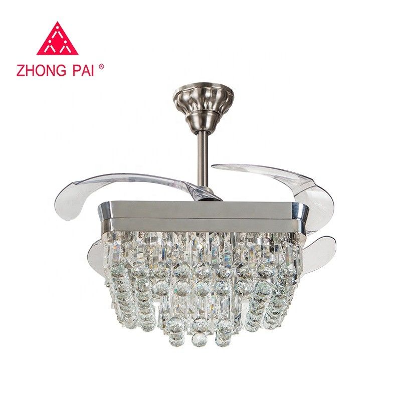সমসাময়িক 110v 110W প্রত্যাহারযোগ্য ব্লেড সিলিং ফ্যান চ্যান্ডেলাইয়ার সান্তি নিকেল রঙ
