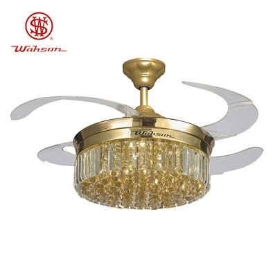 ক্রিস্টাল ল্যাম্পশেড সাইলেন্ট LED 36W প্রত্যাহারযোগ্য সিলিং ফ্যানের আলো ফোল্ডিং ব্লেড সহ