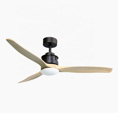 ডেকোর লিভিংরুম 40w 52 ইঞ্চি কাঠ সিলিং ফ্যান লাইট 3 ব্লেড ডিসি মোটর